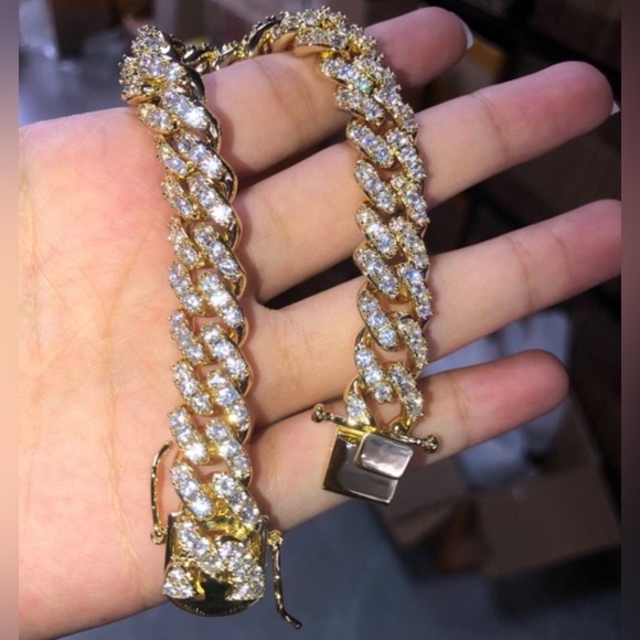 🔥Men's Ice Out 12mm 7.5” Miami Cuban Bracelet 14k Gold Plated Bling Bust Down - Picture 8 of 8